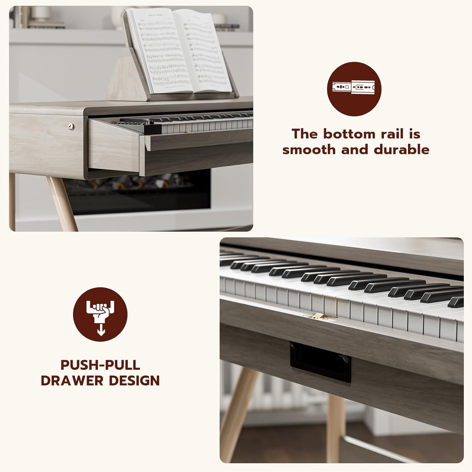 UMOMO 88 Key Weighted Digital Piano, Both Desk & Vanity Desk Piano, 88 Key Progressive Hammer-action Keyboard Piano for Beginners with MIDI, Gray