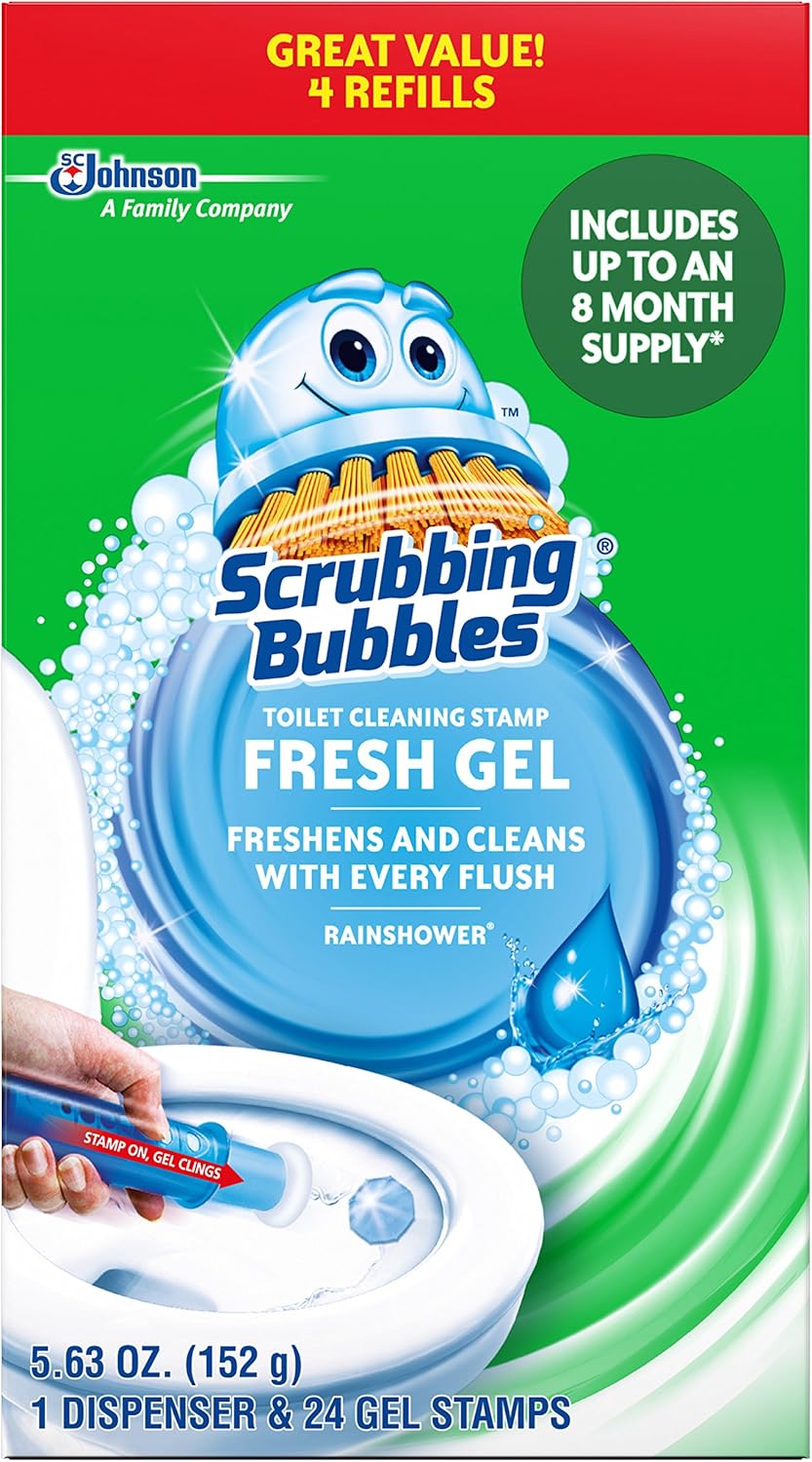 PACK OF 3 - Scrubbing Bubbles Toilet Cleaning Gel Starter Kit, Glade Rainshower, 24 count, 5.63 Ounces