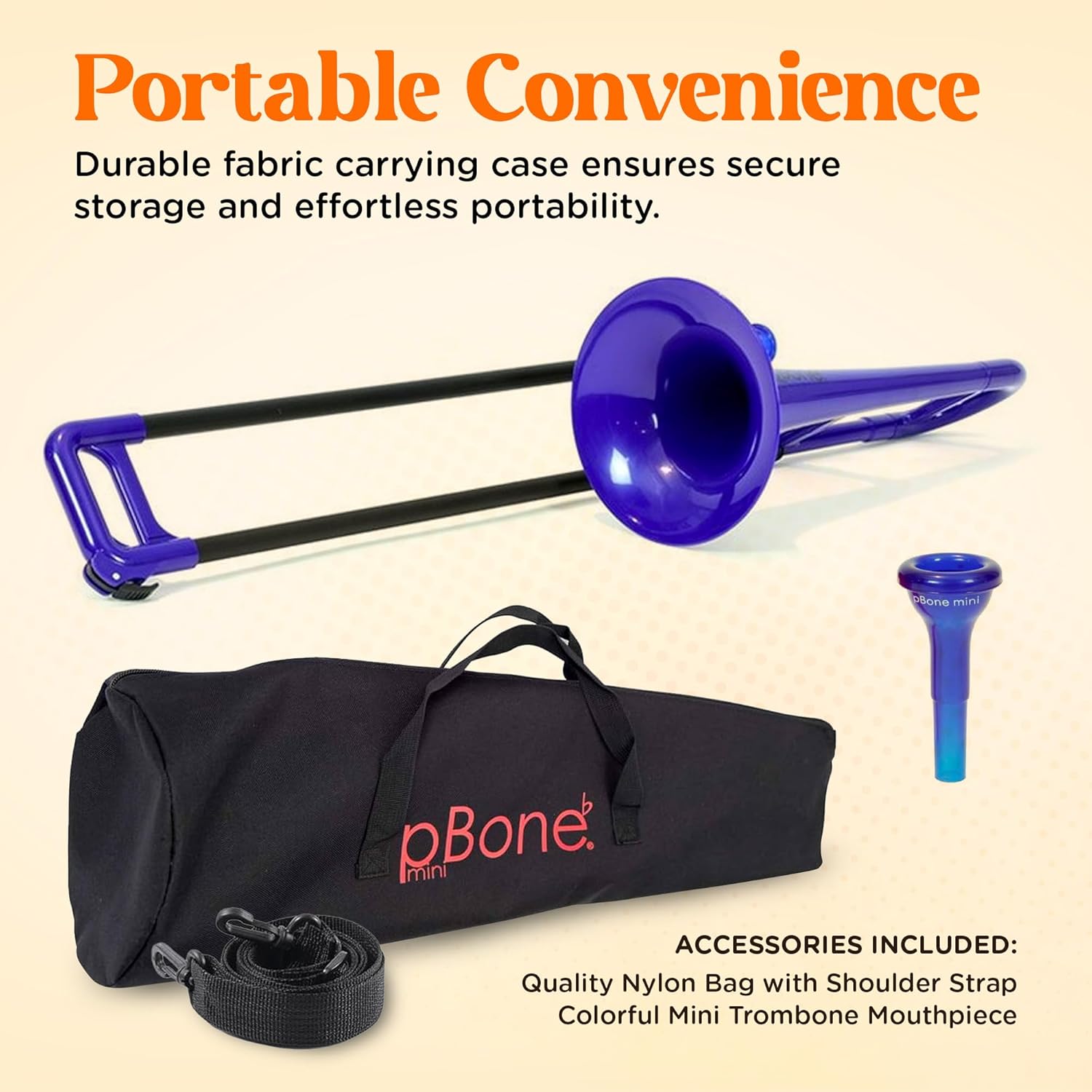 pBone Plastic Kids pBone Mini Trombone - Mouthpiece and Carrying Bag- Lightweight Versatile, Comfortable Ergonomic Grip- Eb Authentic Sound for Student & Beginner- Durable ABS Construction- Blue