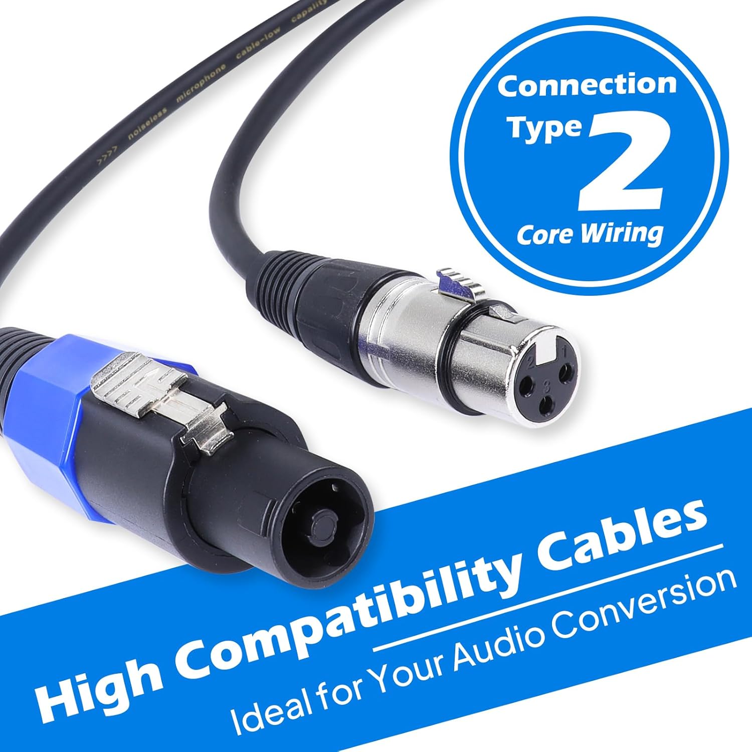 2 Pack 50 Feet Speakon to XLR Cable, Speakon Male to 3 Pin XLR Female Microphone Cables, NL4FC Twist Lock Connector to XLRF Speaker Extension Wire for PA, Amplifier, Stage Monitor