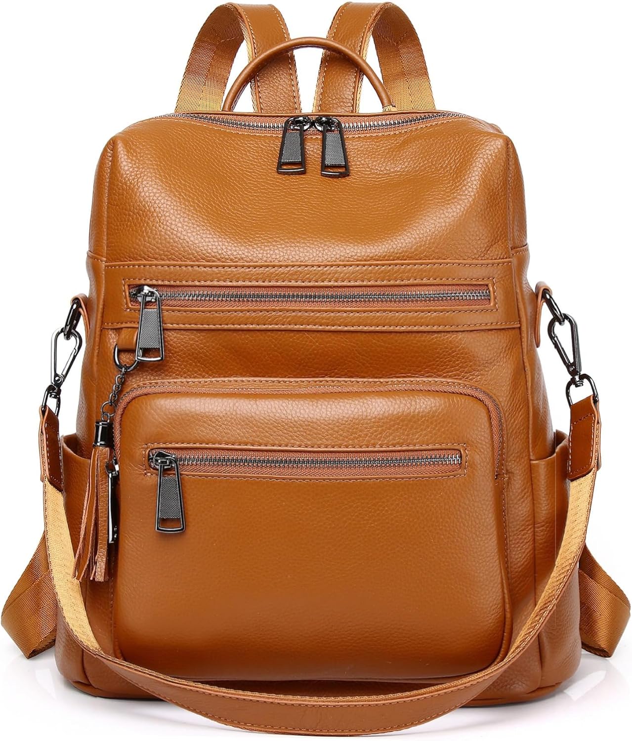 Genuine Leather Backpack Purse For Women Orange Brown Real Soft Leather Fashion Convertible Shoulder Bag