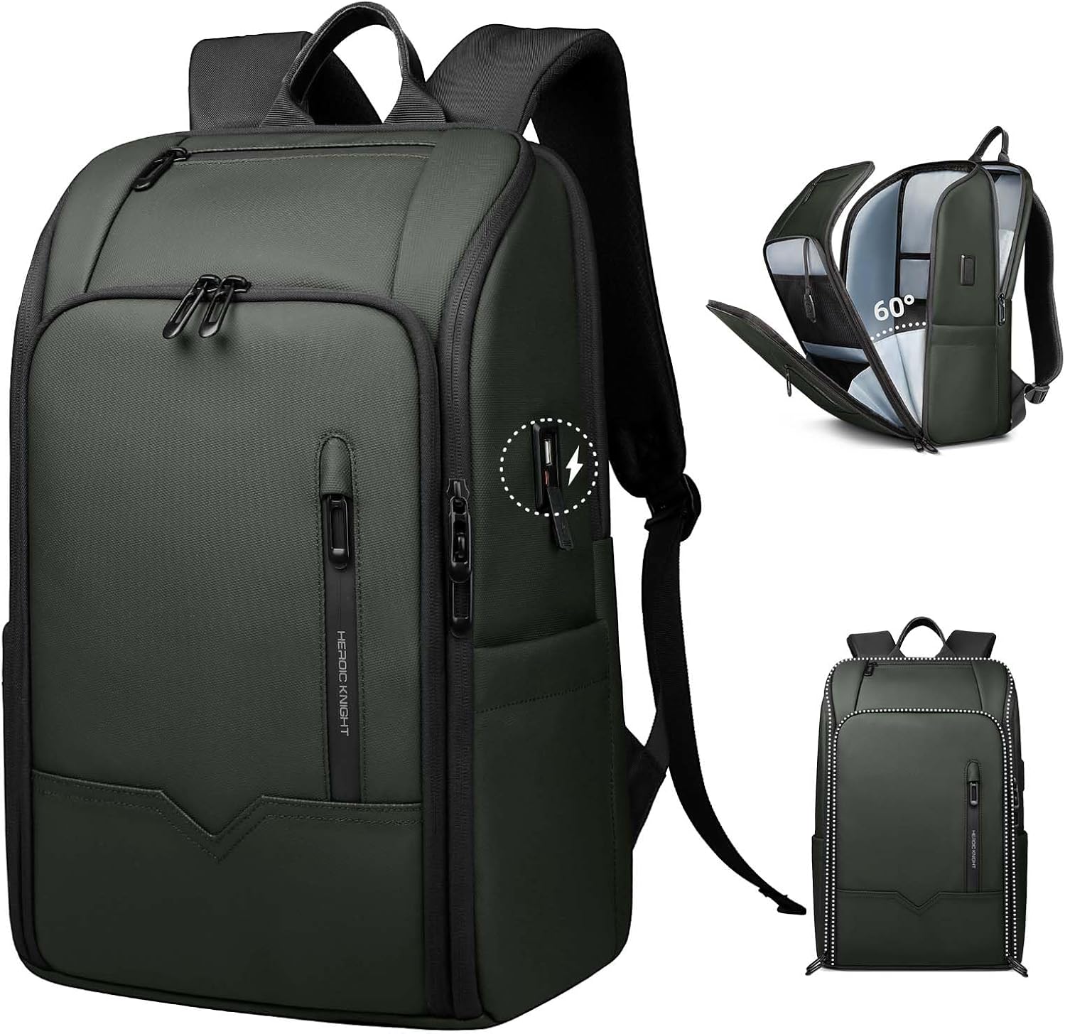 Business Backpack Computer Bag for 15.6 Inch Laptop for Men Women with USB Charging Port Water-Resistant Anti-theft Luggage Backpack Suitcase Casual Daypack for College Weekender Hikking Travel-Green