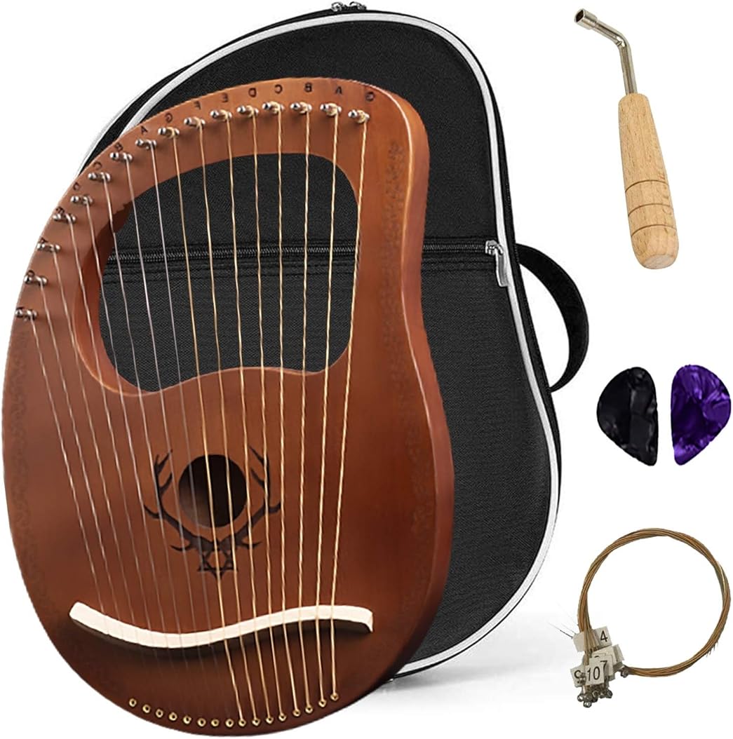 Lyre Harp 19 String Solid Wood String Instrument Heptachord Mahogany with Tuning Wrench, Picks and Bag, Best Gift for Beginners Music Lovers (Color : G)