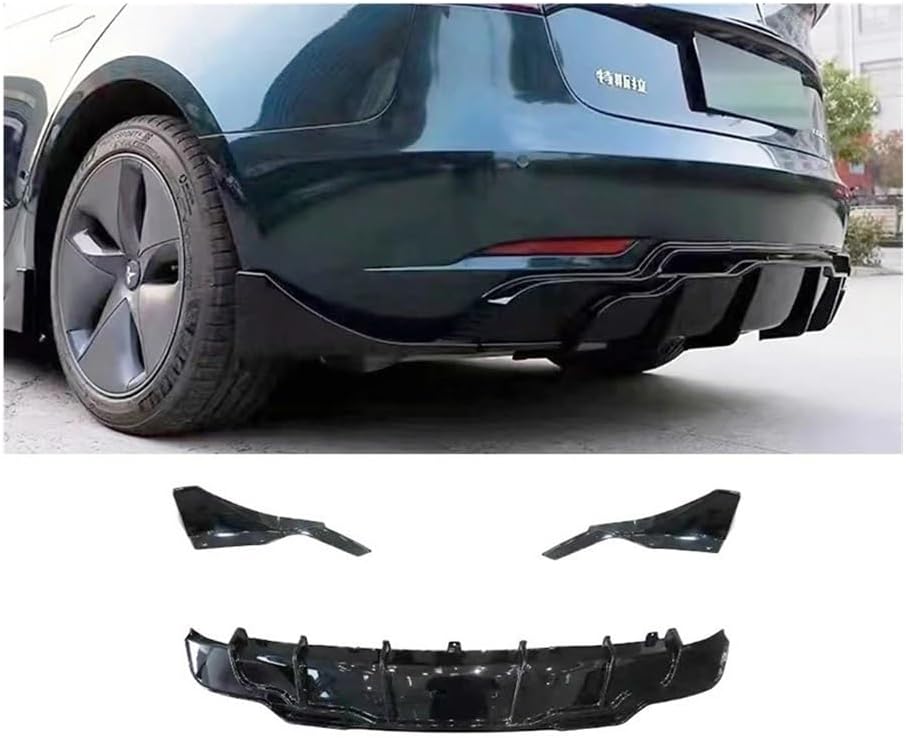 Compatible for Tesla Model 3 2017 2018 2019 2020 2021 2022 2023 Car Rear Bumper Lip Diffuser Lip Side Corner Cover Splitter Guard Plate(Glossy Black)