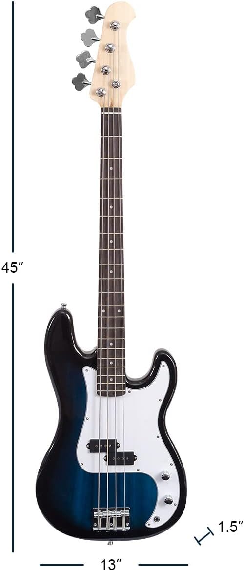 Goplus Electric Bass Guitar, Full Size 4 string with Strap Guiter Kit/w Carrying Bag, 2 Pickup, Perfect Bass for Beginners (Blue Bass 4 Straps)