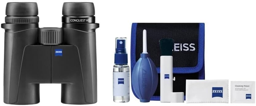 Zeiss Conquest HDX 10x32 Binocular with 90 Percent Light Transmission and Rugged Design (Black) Bundle with Zeiss Lens Cleaning Kit (2 Items)