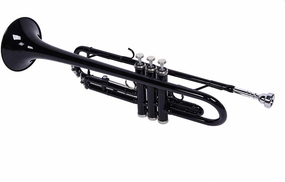 Standard Trumpet Brass Gold Bb Trumpet for Students and beginners w/Gloves,Mouthpiece (Black)