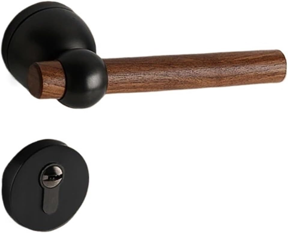 1pcs Light Luxury Zinc Alloy Bedroom Interior Split Anti-Theft Door Lock Walnut Solid Wood Handle Security Silent Mechanical Lock(7057-BLACK_58MM)