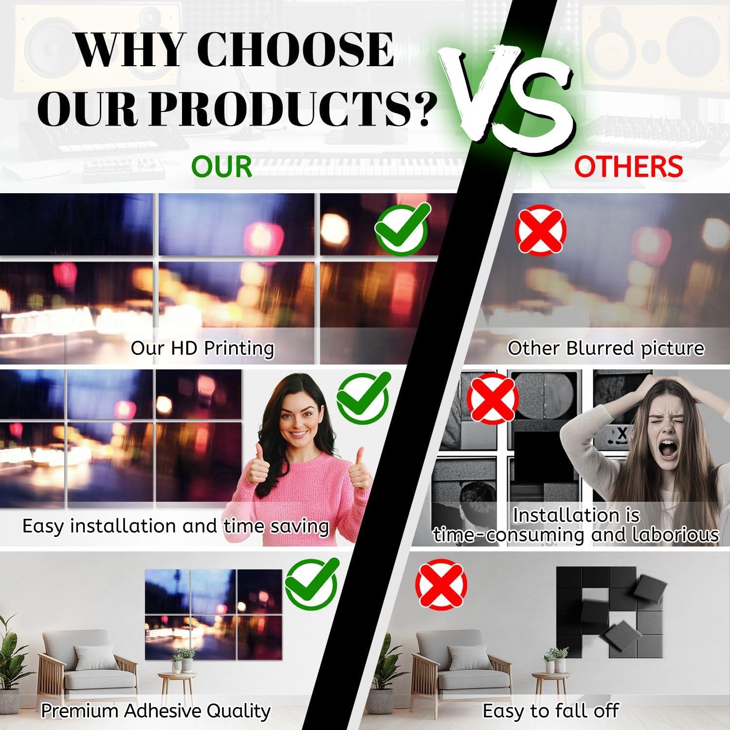 6 Pack Art Acoustic Panels Abstract blurred defocused night city traffic lights bokeh Sound Absorbing Panel 48