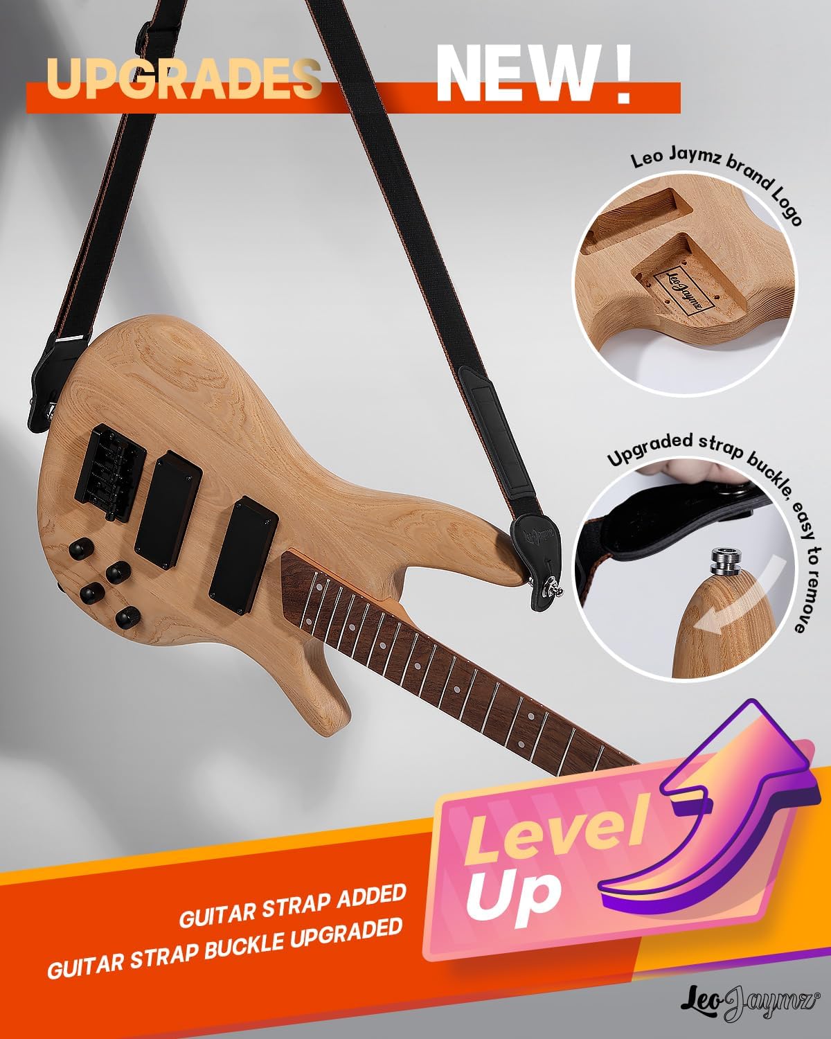 Leo Jaymz DIY Electric Bass Guitar Kits -Roasted Ash Body,Roasted Maple Neck and Ebony Fingerboard - Fully Components Included (IB 4Strings)