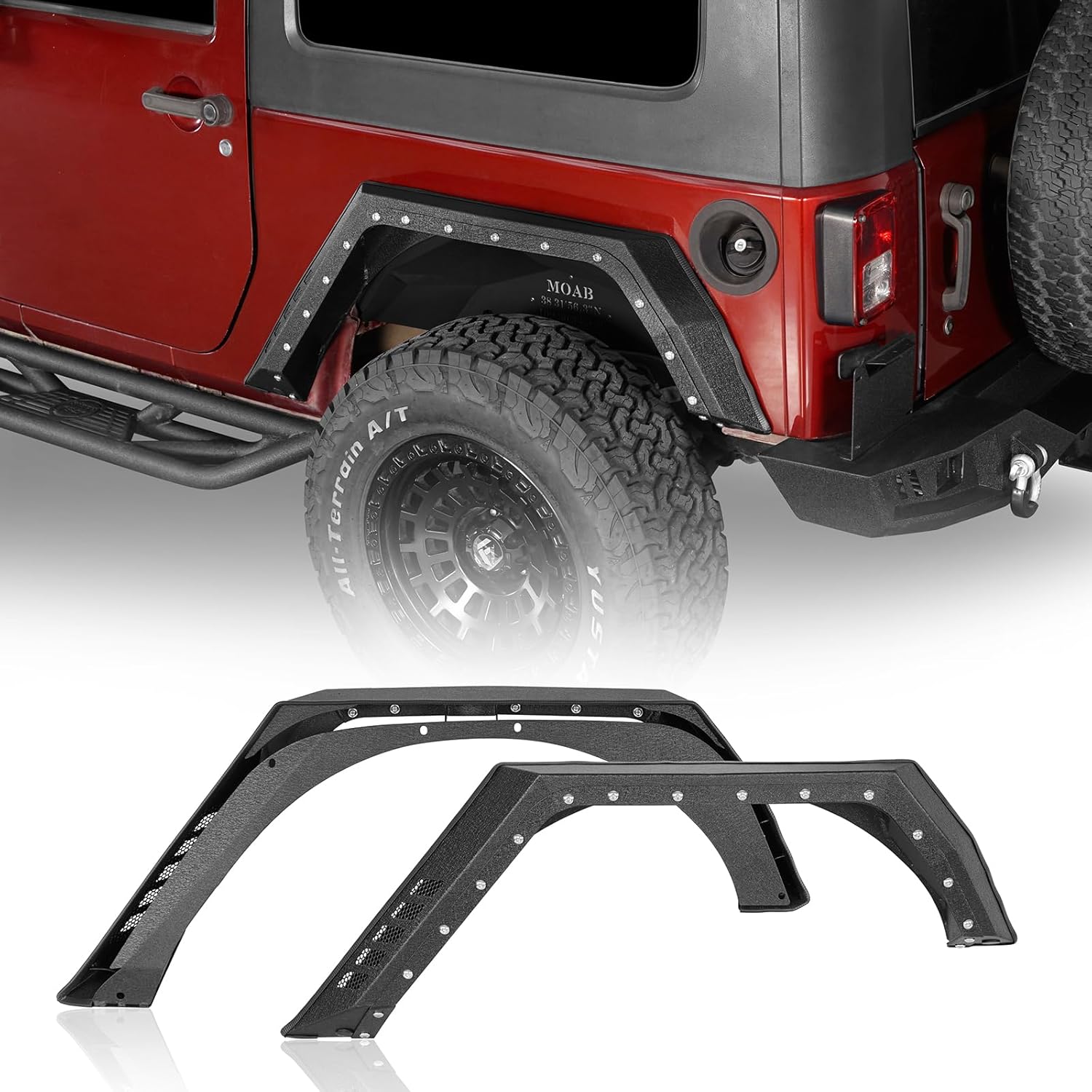 Hooke Road Wrangler JK 2 Door Rear Fender Flares for 2007-2018 Jeep Wrangler JK (2-Door Only) - 2PCS Armor Style Steel Fenders