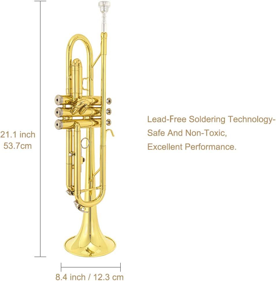 Trumpet Instrument,Band & Orchestra Musical Instruments for Beginners,With trumpets case,Mouthpiece,Cloth and Gloves (Golden)