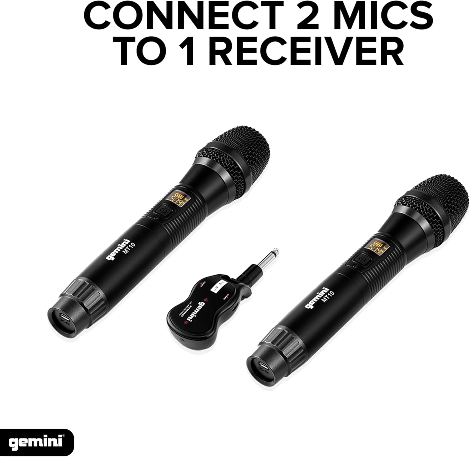 Gemini Dual Wireless Microphone UHF Handheld Rechargeable Cordless Mic System 2 Pack with Receiver for Karaoke Singing DJ Performance PA Speaker Mixer 50M Range (GMU-M200)