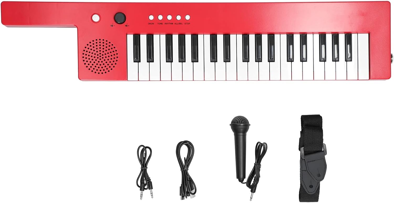 Keyboard Piano 37 Keys Electronic Piano Organ Keyboard Piano Type-C Rechargeable Guitar with Straps Microphone