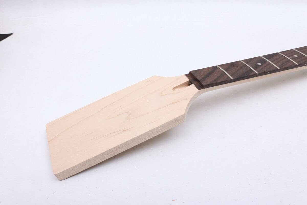 Maple Unfinished Electric Bass guitar neck 24 Fret 34inch Rosewood Fretboard Paddle head Dot Inlay Electric Guitar Neck Replacement (24 Fret 34inch （38mm nut width, 65mm heel width）)
