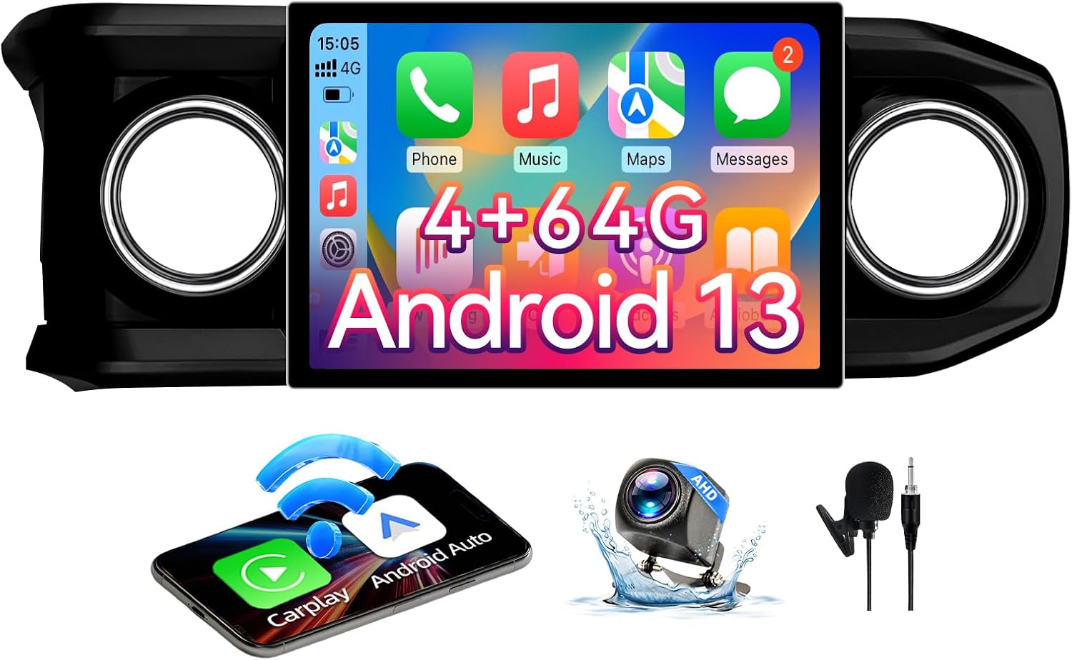 Android 13 Car Stereo Head Unit Compatible with Toyota Tacoma 2016-2023, Touch Screen Car Radio with Wireless CarPlay&Android Auto, GPS/FM/WiFi/Bluetooth, 1080P Reverse Camera, SWC (Black, 11.5 Inch)