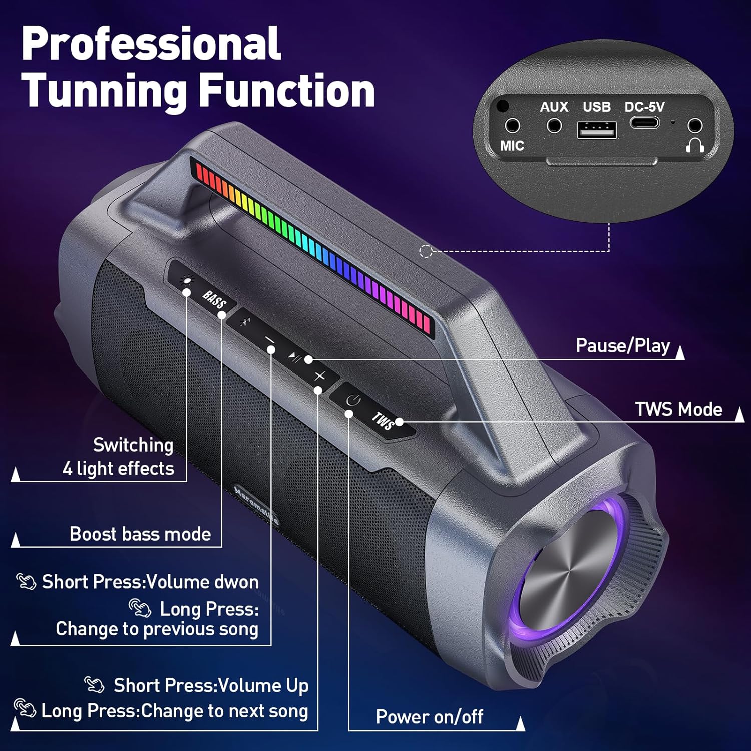 Karaoke Machine with Two Wireless Microphones,Portable Bluetooth Speaker for 100W Stereo Sound, IPX7 Waterproof Speaker with Remote Control Supports for USB,AUX,TWS,40H Playtime,BT 5.3,Rhythm Light