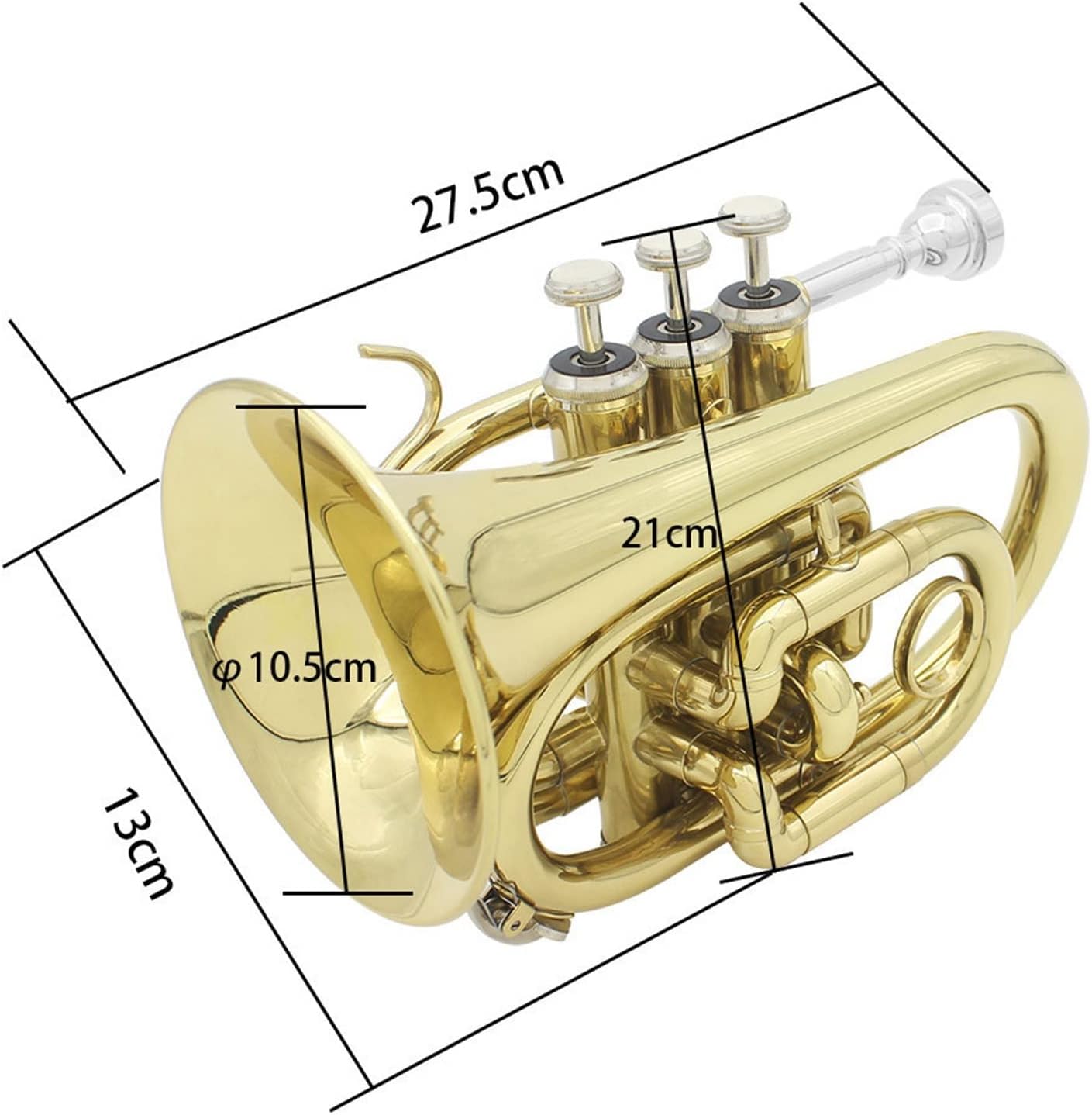 Standard Trumpet Set Mini Pocket Trumpet Bb Flat Brass Wind Instrument with Mouthpiece Gloves Cleaning Cloth Carrying Case