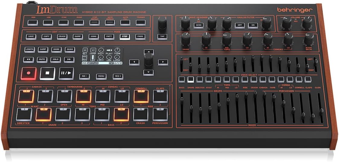 Behringer LM Drum Classic Hybrid Sampling Drum Machine, Bundle with TAPH100 Headphones and 10' Gold Series Auxiliary Cable