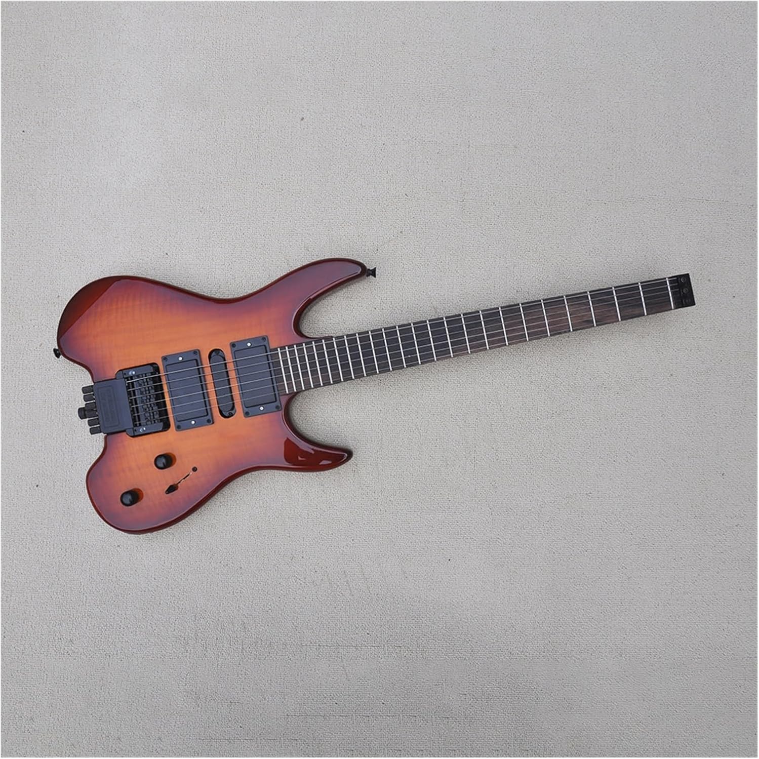 Headless Electric Guitar 39 Inches Brown Headless Electric Guitar with Flame Maple Veneer Rosewood Fretboard