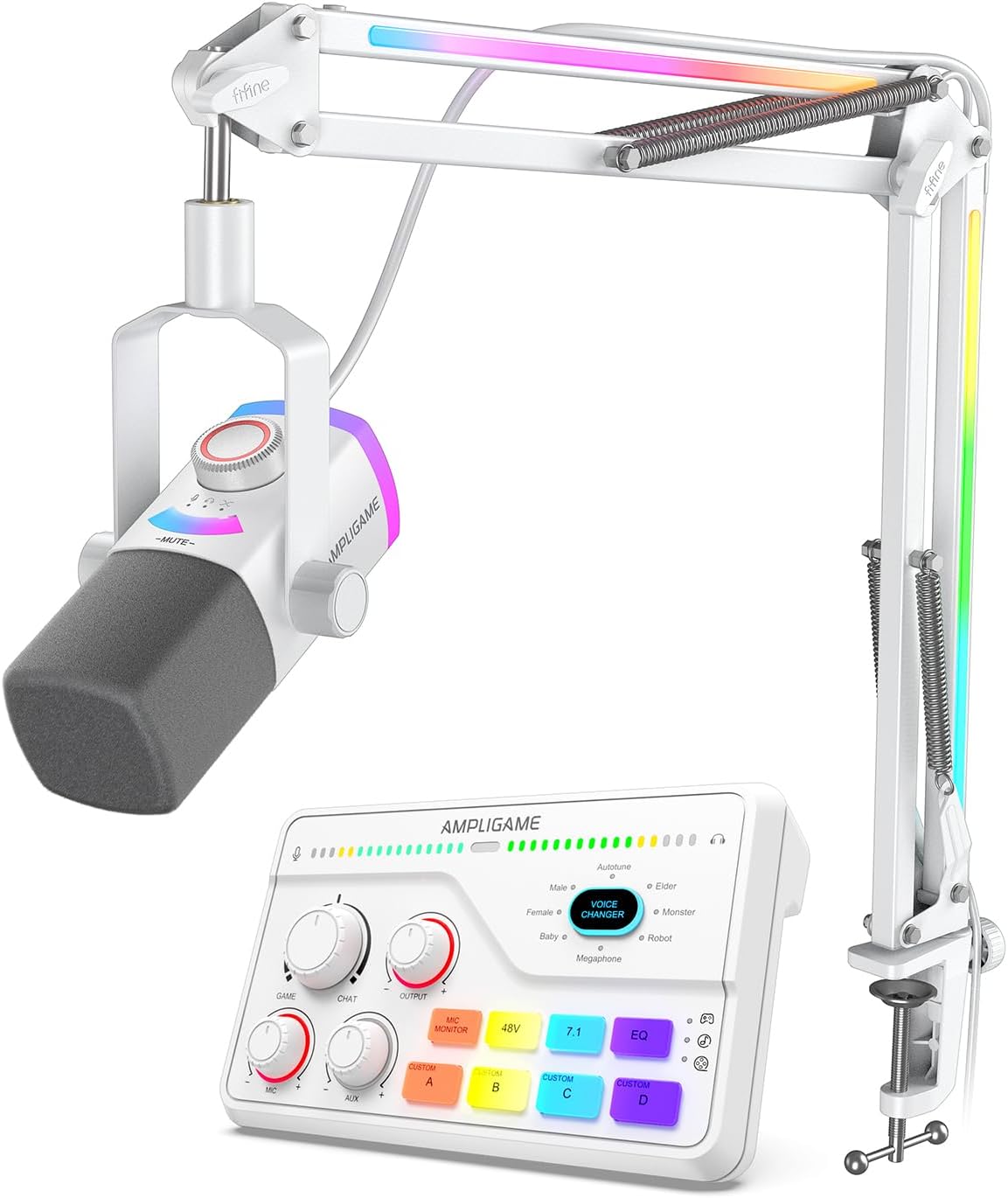 FIFINE Gaming Streaming Microphone Set, Dynamic USB/XLR Mic with RGB Mic Kit,Mute-Tap, Audio Mixer with 7.1ch Surround Sound, Volume Knob, XLR Interface for Podcast Voice Chat/Recording-AM8PROTW+SC8W