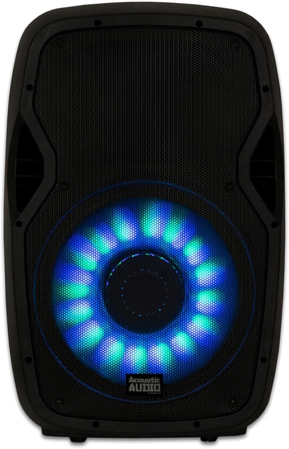 Acoustic Audio by Goldwood 1000W Bluetooth Speaker w/ Flashing LED, Large Plug-In PA System w/ Stand, Mic, & Remote for Karaoke, DJ, or Tailgate Party