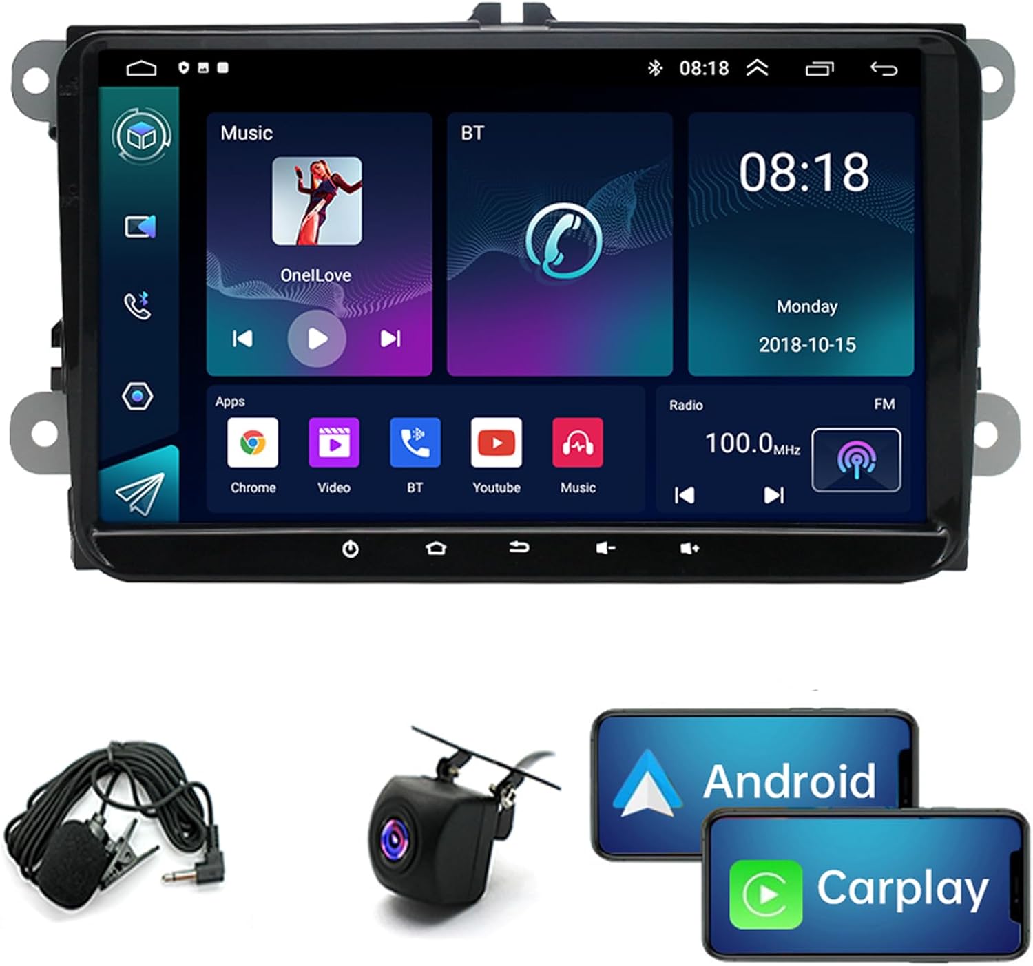 2GB+32GB Android 13 Car Stereo 9inch Touchscreen Car Radio Built-in Carplay/Android Auto Support Bluetooth SWC GPS WiFi Fit for Skoda for Fabia 2007-2013,for T5 for Transporter 2010-2013