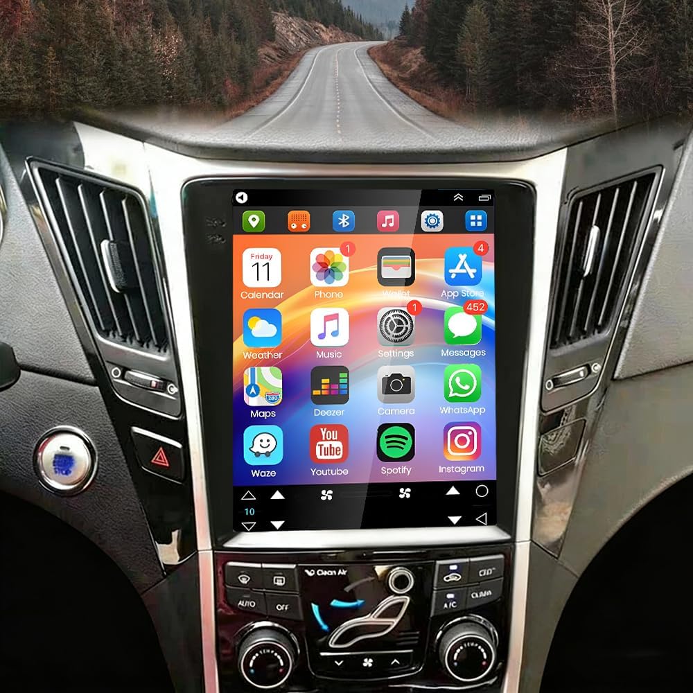 Car Stereo Radio Compatible for Hyundai Sonata 8th Gen 2010-2015 with Carplay Android Auto GPS Navigation 9.7in Touchscreen Car Radio Player with Bluetooth WiFi FM/RDS SWC Mirror Link + Backup Camera