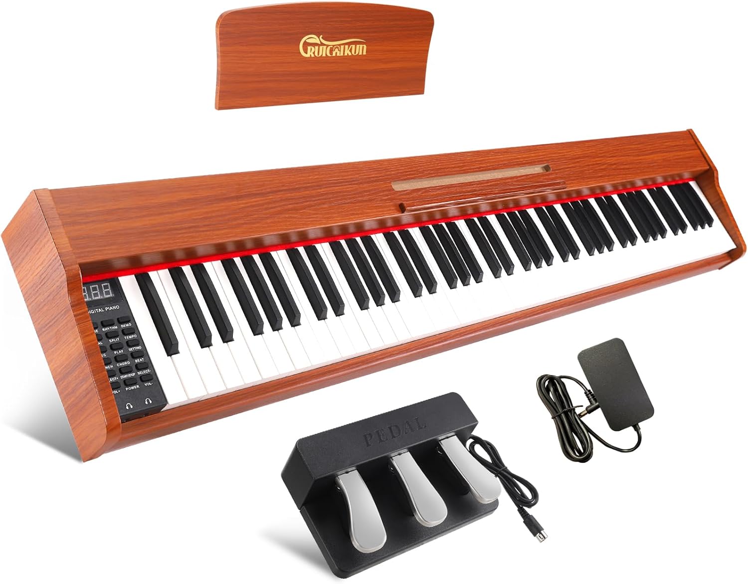 Keyboard Piano,88 Key Full-Size Standard Semi Weighted Keys Electric Piano Keyboard with Triple Pedal,128 Rhythms 380 Tones,2x20w Speakers Digital Piano for Home (Nut-brown)