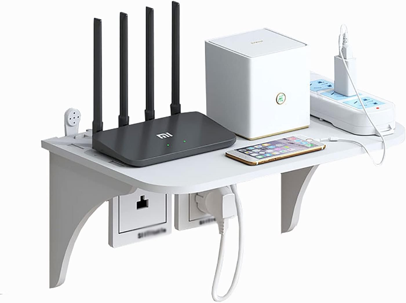 Floating TV Stand (18.7in/47.6cm), Wall Mount WiFi Router Stand，Punching-Free Storage Rack Floating Shelf for Set-Top Box Router Game Consoles for Home (Size : 47.6cm(18.7in))