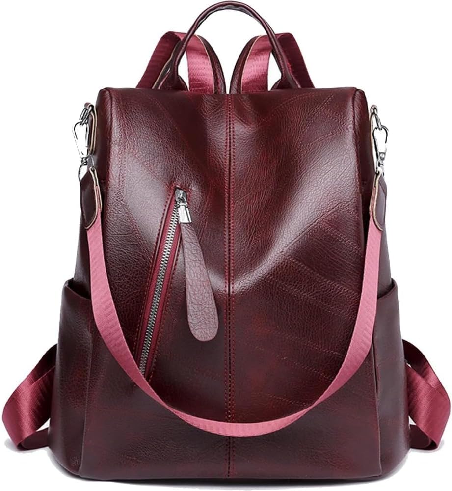 Genuine Leather Backpack Purse for Women, Anti-Theft Travel Backpack, Large Capacity Soft Leather Daypack (Red)