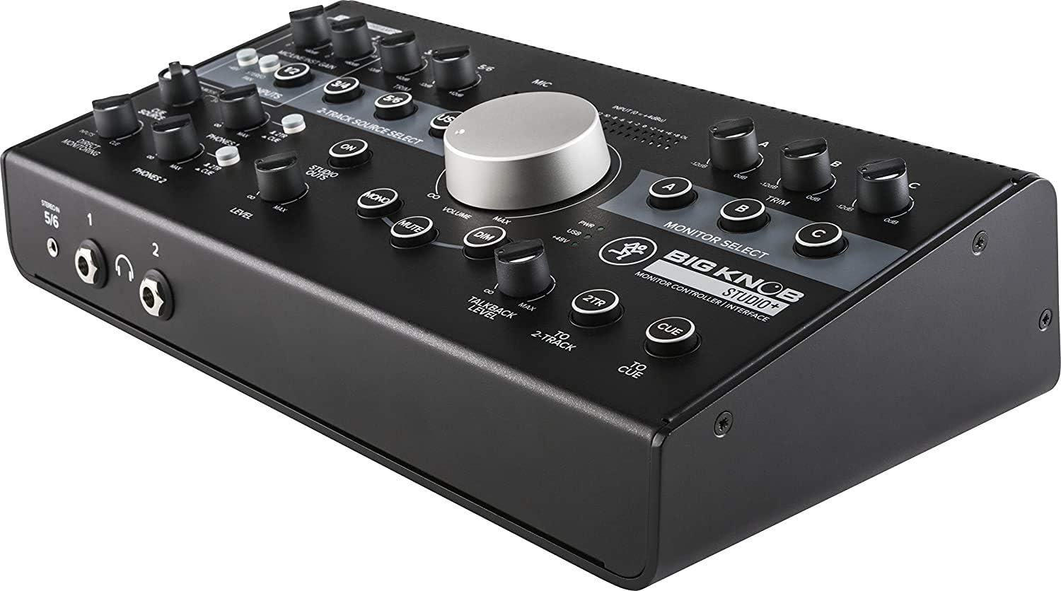 Mackie Big Knob Studio+ 4x3 Studio Monitor Controller and Interface Controller and USB Audio Interface, with 2 Mic Preamp with V-Moda Forza in-Ear Headphones and Gravity Magnet Phone Holder Bundle