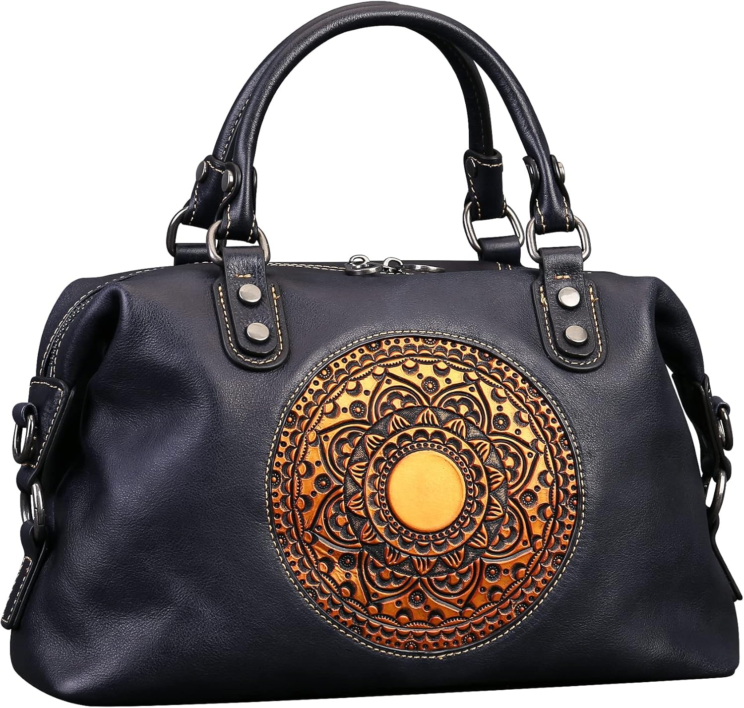 Leather Handbag for Women, Genuine Leather Purses Retro Mandela Crossbody Handbag Tote Bag