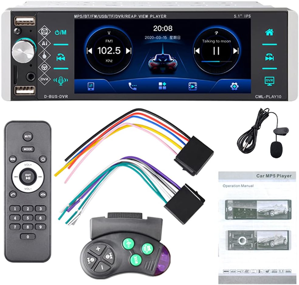 Car Stereo Bluetooth, 1 Din Car Radio FM Radio, Bluetooth Hands-Free Receiver Car MP3 Player with Steering Wheel Control, Supports AM/RDS/AUX/4 USB Ports/SD/AI Voice Control/Mirror Link with MIC