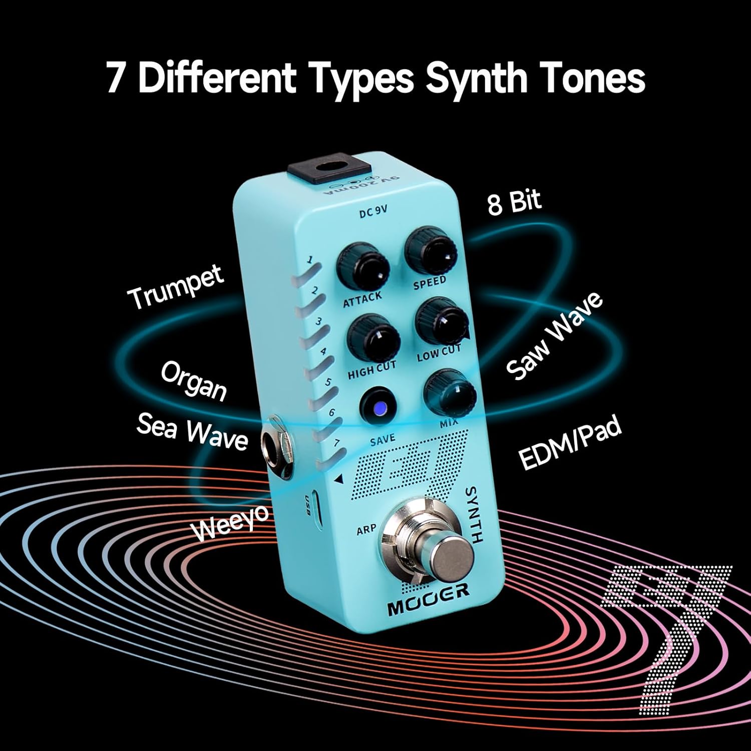 MOOER E7 Polyphonic Guitar Synth Pedal Electronic Synthesizer with Z Shape Pedal Connector PC-Z (3Pack)