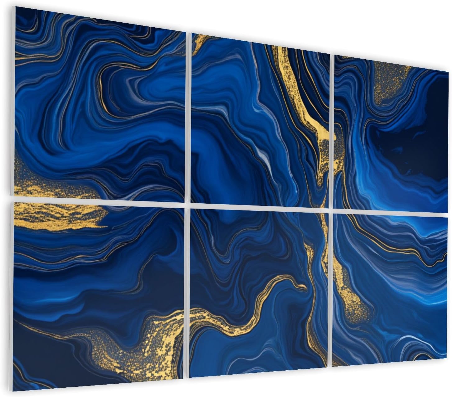6 Pack Art Acoustic Panels Self Adhesive Abstract Blue Marble Agate Granite Mosaic Golden Veins Japanese Decorative Soundproof Wall Panels Sound Absorbing Panel 48