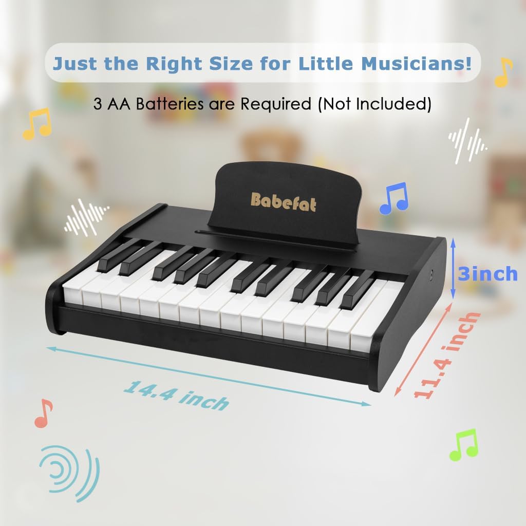 Kids Piano Keyboard 25 Keys Digital Piano for Kids Mini Musical Instruments Wooden Pianos Toy for 4+ Years Old Girls and Boys Birthday Gift Walnut (Black)