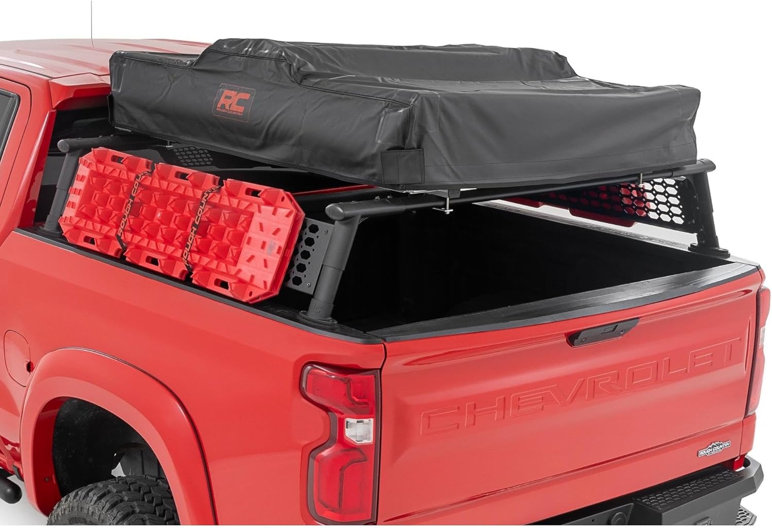 Rough Country Half-Height Bed Rack for Chevy Silverado 1500 (2019–2026 & Refresh) - Modular Aluminum Truck Rack for Bikes, Tools, Camping & Recovery Gear