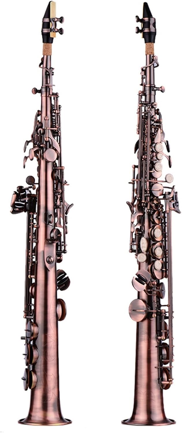 Professional Crimson Bronze Straight Bb Saxophone Woodwind Instrument Carve Pattern