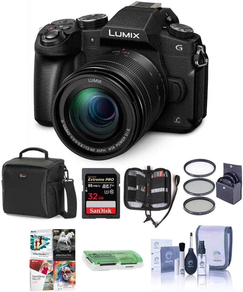 Nikon Lumix DMC-G85 Mirrorless Camera with 12-60mm F/3.5-5.6 Lumix G Vario Power OIS Lens, Black - Bundle with Bag, 32GB SDHC U3 Card, Cleaning Kit, Memory Wallet, Card Reader, 58mm Filter Kit