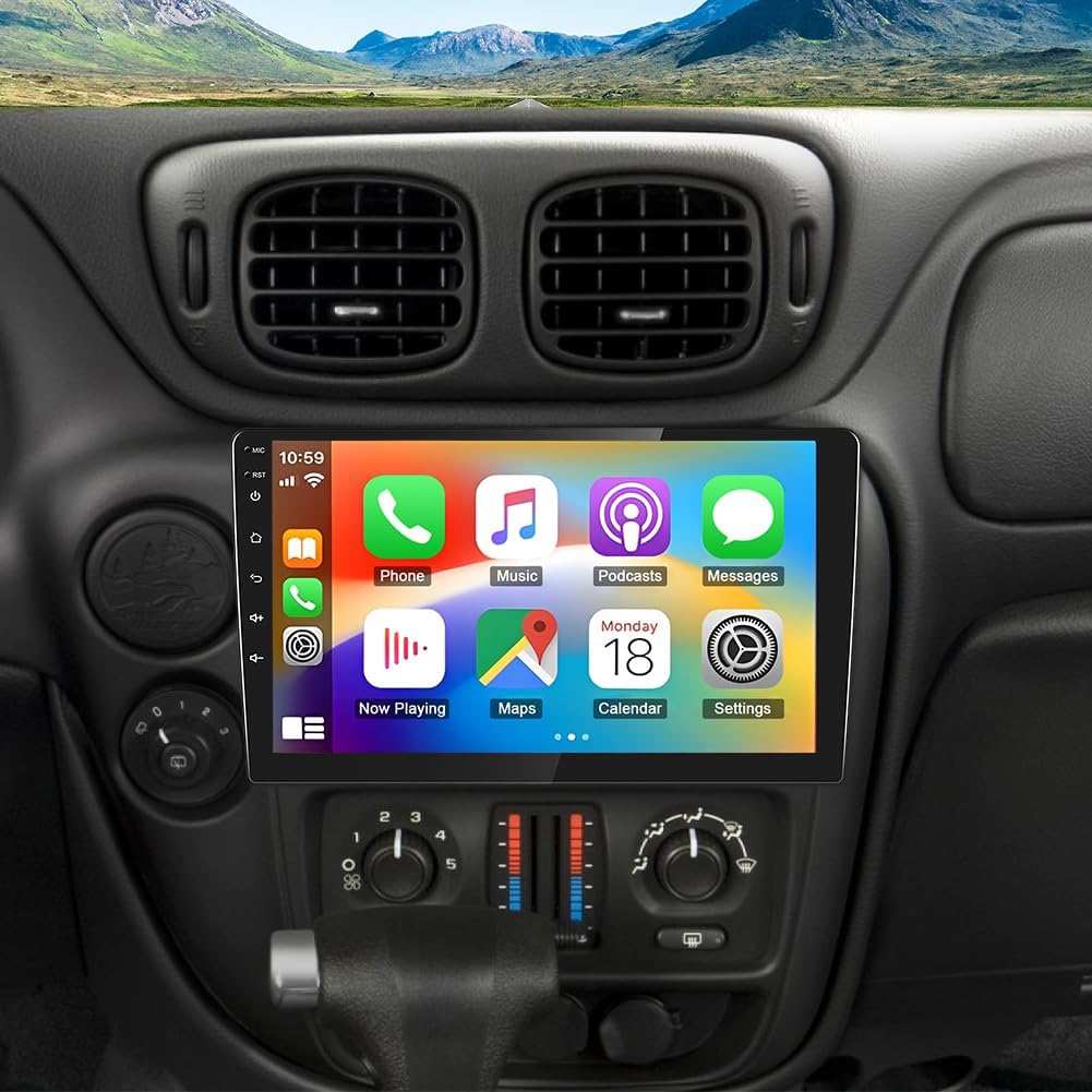 2+64G Android 15 Double Din Car Stereo Radio for Chevrolet Trailblazer 2002-2009 10.1 inch Touch Screen Car Stereo w/Wireless Carplay Android Auto Support GPS Bluetooth WiFi FM RDS DSP Backup Camera