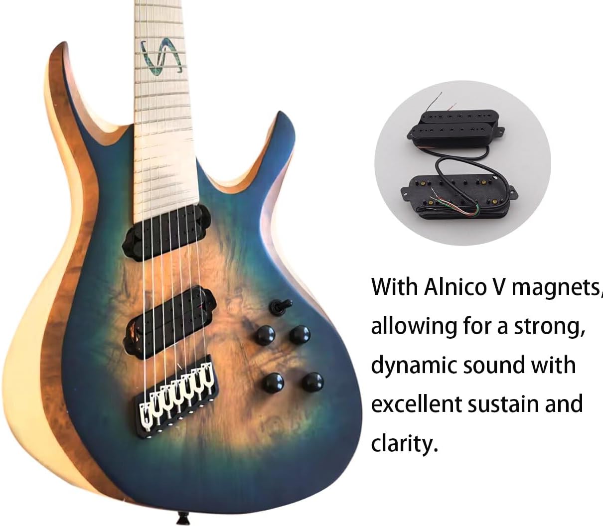 Hand Made Fanned Fret 7 Strings Guitar ASH Body, Alnico V Pickups, 24 Frets for Beginner, Intermediate and pro Players