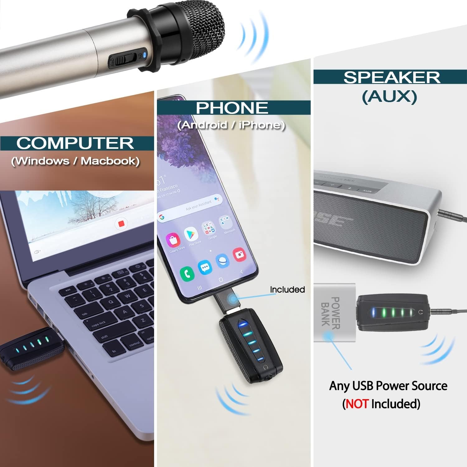 Alvoxcon USB Wireless Microphone, UHF Condenser mic for Android, PC Computer, Laptop, PA, Podcasting, Vlogging, YouTube, Vocal Recording, Gaming, Singing Practice (System with USB Receiver)