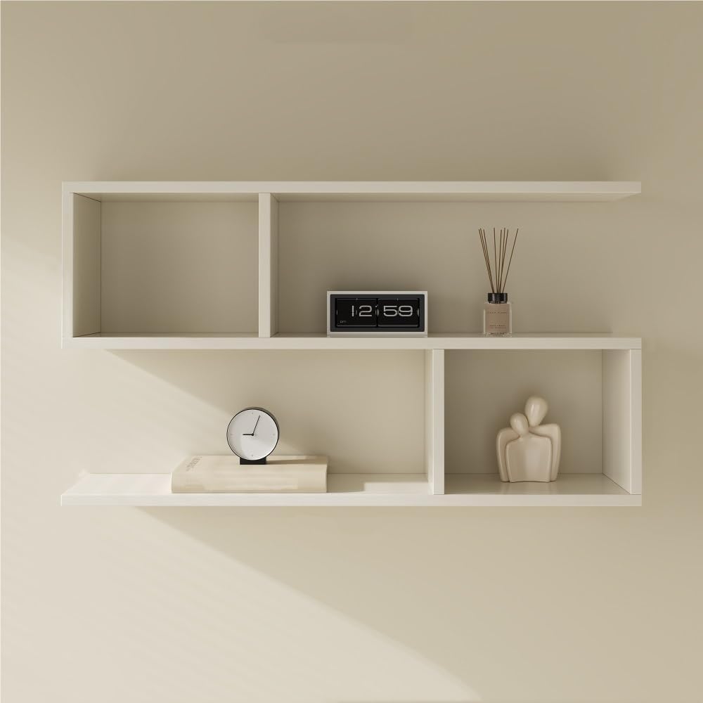 Floating Wall Bookshelf, Multi-Layer Hanging Decorative Storage Rack, Wooden Display Shelf for Living Room, Study and Office(White,39.4x21.7x5.9in)