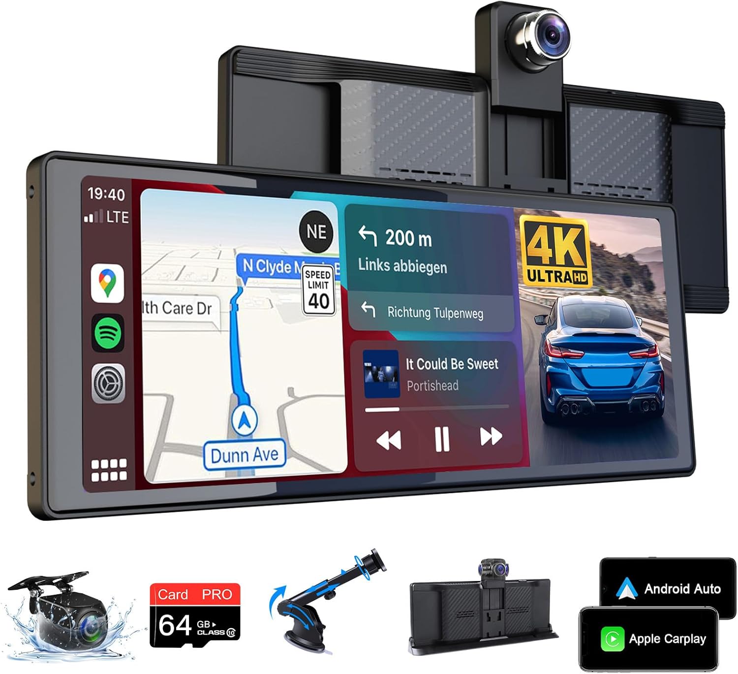 Apple Carplay Screen for Car 4K 350° Dash Cam Unique Bracket 10.26
