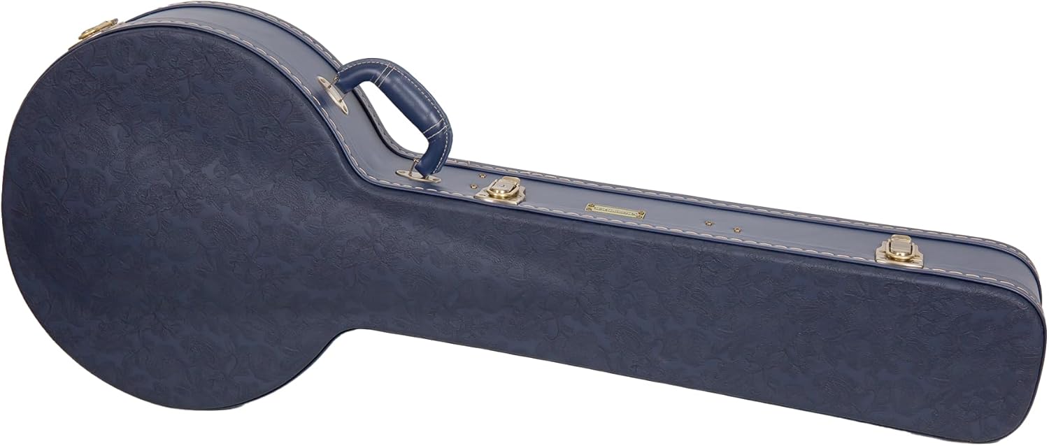 Crossrock Relief Series Banjo Case for 5-String Resonator | Carved Ocean Blue Finish, Deep Scarlett Velvet Interior, Lock – Premium Wooden Hardshell
