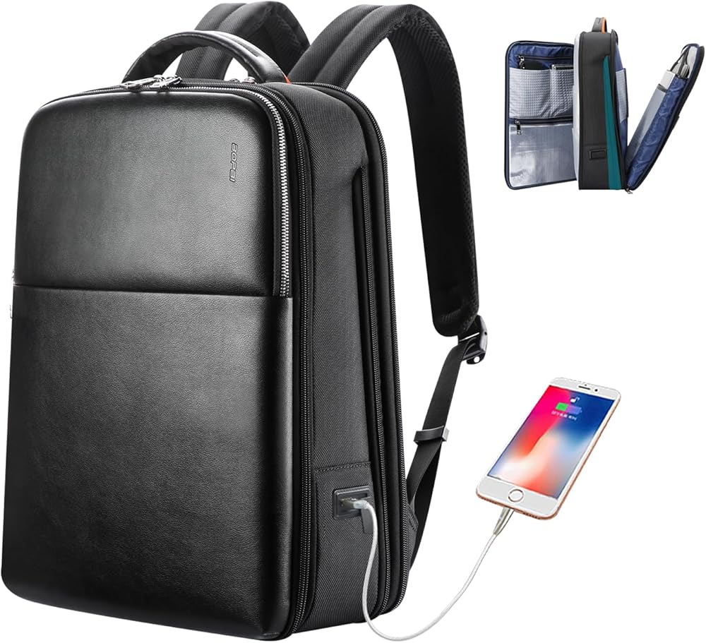 BOPai Business Smart Travel laptop Backpack Men 15.6 Inch USB Charging Waterproof 30L Large Expandable Convertible Friendly Carry Flight Approved Work Anti Theft Durable Black Rucksack