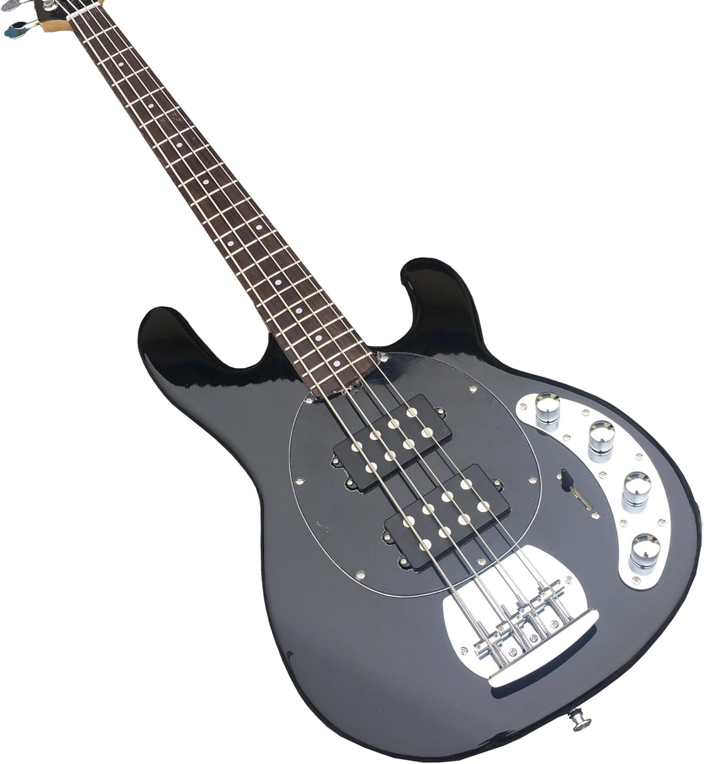 Custom Four-Wire Black Electric Bass with Enlarged Line - Perfect for Bassists Seeking a and High- Instrument for Personalized Performance