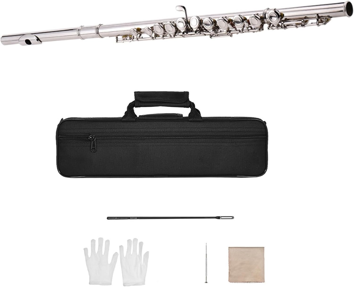 Flute Nickel-Plated Flute 16 Holes C Key White Brass Woodwind Instrument with Glove Bag Flutes Musical Instruments