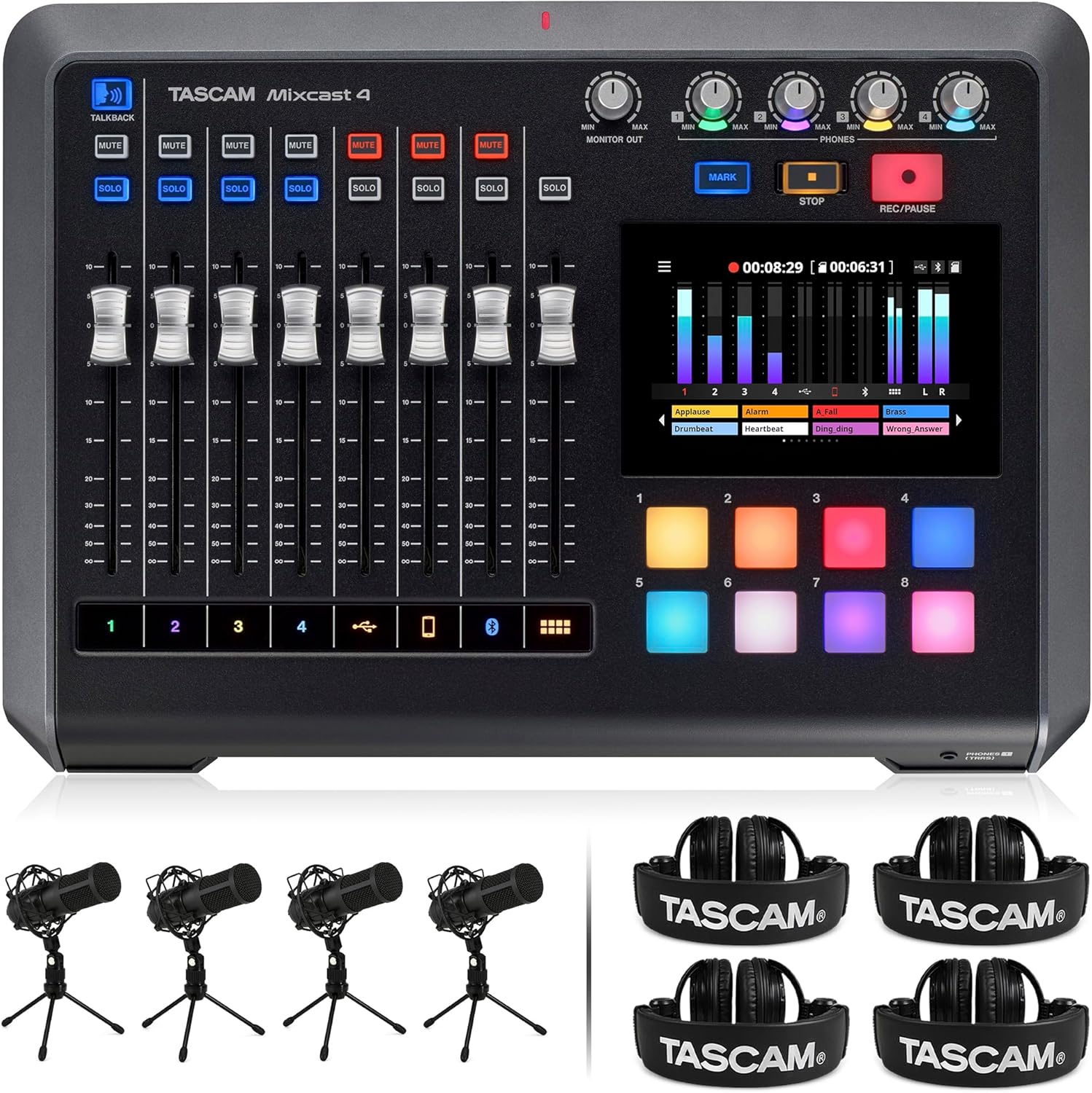 TASCAM Mixcast 4 Four-Person Podcast Kit with Mic and Headphones